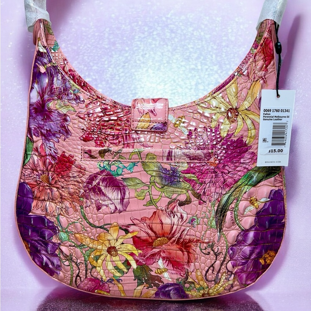 NWT Brahmin Leather FALLON Shoulder Bag in Floral Perennial Melbourne - Picture 3 of 11
